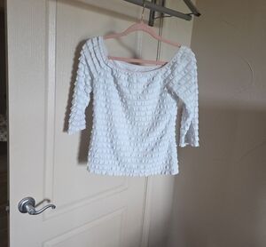 Joseph Ribkoff White Ruffled Scoop Neck Top